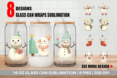 Glass Can Whimsical Snowman Christmas Sublimation artnoy 
