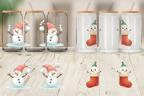 Glass Can Whimsical Snowman Christmas Sublimation artnoy 