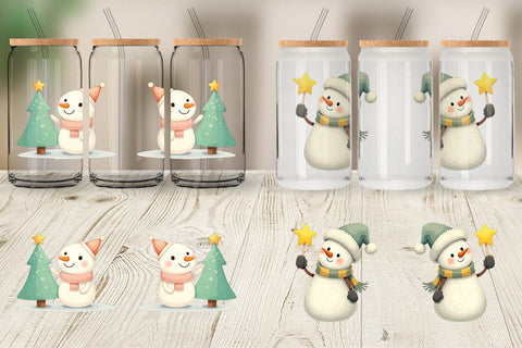 Glass Can Whimsical Snowman Christmas Sublimation artnoy 