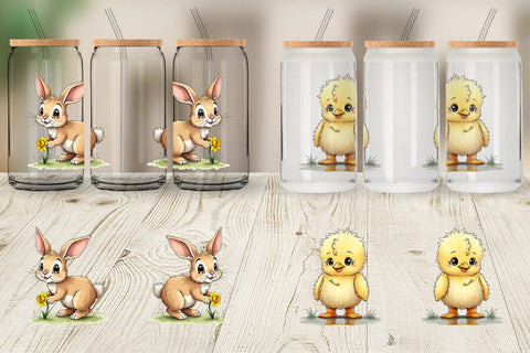 Glass Can Whimsical Spring Critters Sketch & Watercolor Sublimation artnoy 
