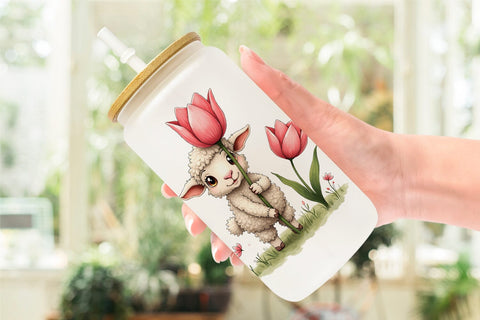 Glass Can Whimsical Spring Critters Sketch & Watercolor Sublimation artnoy 