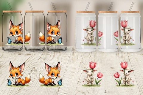 Glass Can Whimsical Spring Critters Sketch & Watercolor Sublimation artnoy 