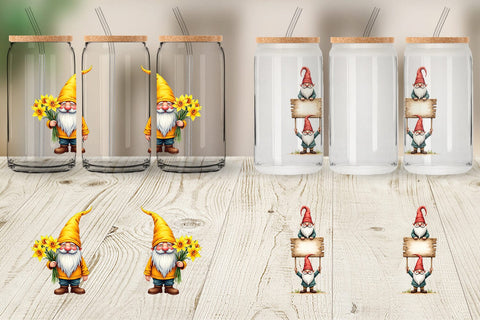 Glass Can Whimsical Spring Garden Gnomes Easter Sublimation artnoy 