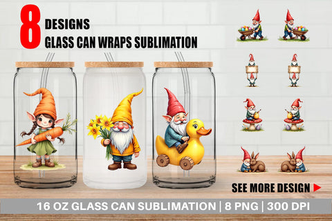 Glass Can Whimsical Spring Garden Gnomes Easter Sublimation artnoy 