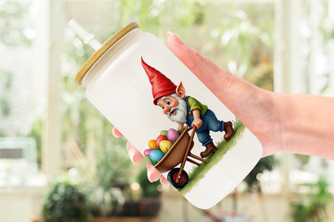 Glass Can Whimsical Spring Garden Gnomes Easter Sublimation artnoy 