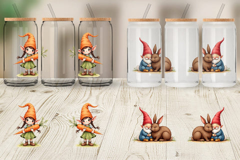 Glass Can Whimsical Spring Garden Gnomes Easter Sublimation artnoy 
