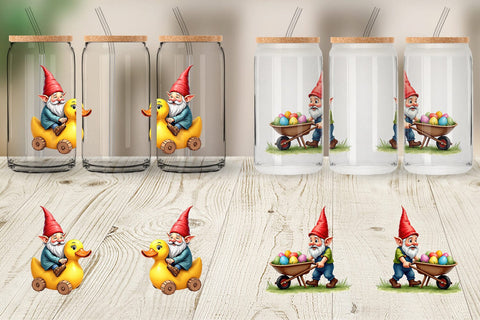 Glass Can Whimsical Spring Garden Gnomes Easter Sublimation artnoy 