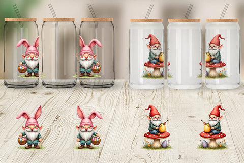 Glass Can Whimsical Spring Garden Gnomes Easter Sublimation artnoy 