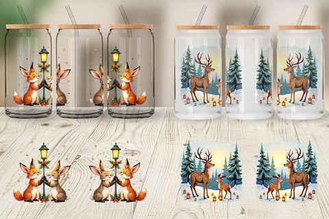 Glass Can Whimsical Watercolor Christmas Sublimation artnoy 