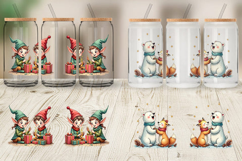 Glass Can Whimsical Watercolor Christmas Sublimation artnoy 