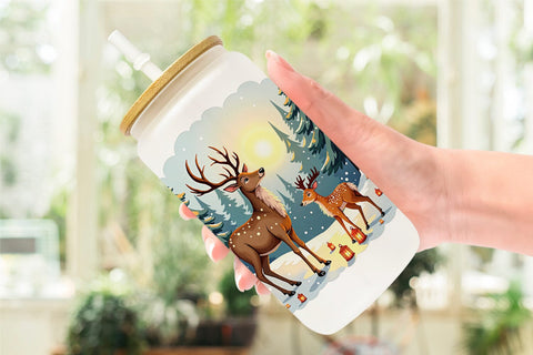 Glass Can Whimsical Watercolor Christmas Sublimation artnoy 