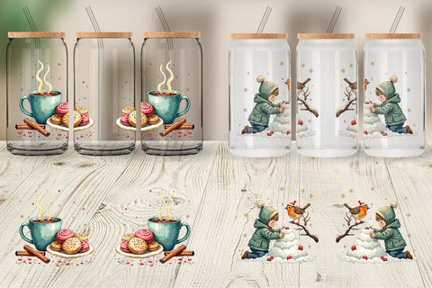Glass Can Whimsical Watercolor Christmas Sublimation artnoy 