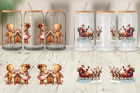 Glass Can Whimsical Watercolor Christmas Sublimation artnoy 