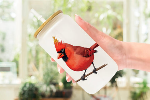Glass Can Whimsical Winter Birds Watercolor Sublimation artnoy 