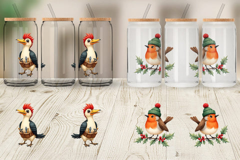 Glass Can Whimsical Winter Birds Watercolor Sublimation artnoy 