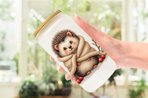 Glass Can Whimsical Winter Forest Friends Watercolor Sublimation artnoy 