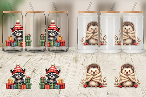 Glass Can Whimsical Winter Forest Friends Watercolor Sublimation artnoy 