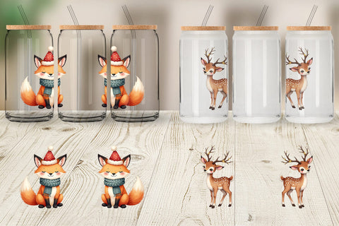 Glass Can Whimsical Winter Forest Friends Watercolor Sublimation artnoy 