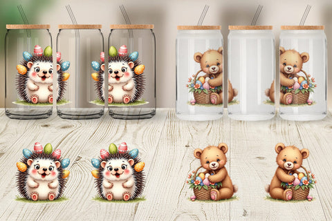 Glass Can Whimsical Woodland Friends Easter Watercolor Sublimation artnoy 