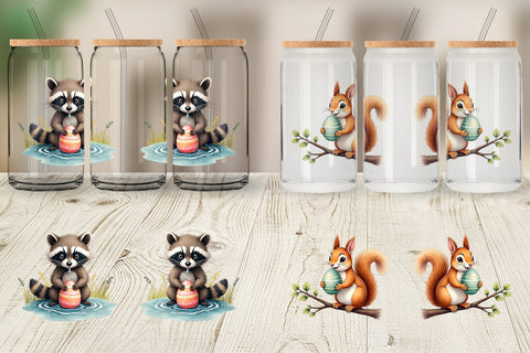Glass Can Whimsical Woodland Friends Easter Watercolor Sublimation artnoy 