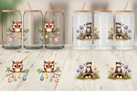 Glass Can Whimsical Woodland Friends Easter Watercolor Sublimation artnoy 