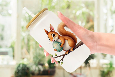 Glass Can Whimsical Woodland Friends Easter Watercolor Sublimation artnoy 