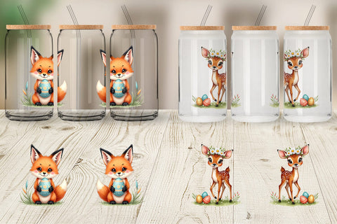 Glass Can Whimsical Woodland Friends Easter Watercolor Sublimation artnoy 