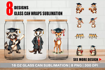 Glass Can Whimsical Woodland Graduates Sublimation artnoy 