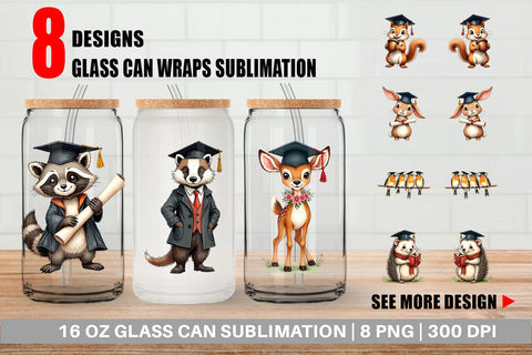 Glass Can Whimsical Woodland Graduates Sublimation artnoy 
