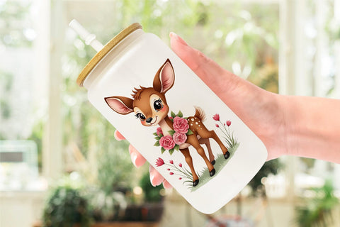 Glass Can Whimsical Woodland Valentine Watercolor Storybook Sublimation artnoy 