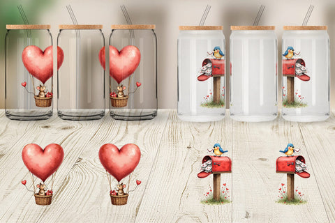 Glass Can Whimsical Woodland Valentine Watercolor Storybook Sublimation artnoy 