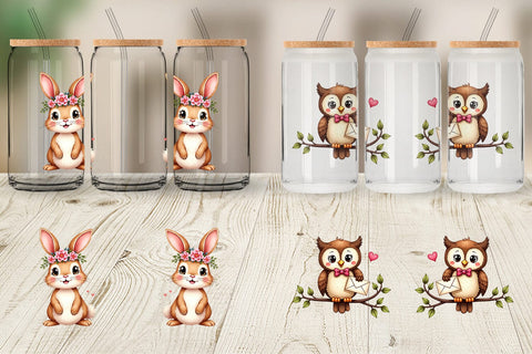 Glass Can Whimsical Woodland Valentine Watercolor Sublimation artnoy 