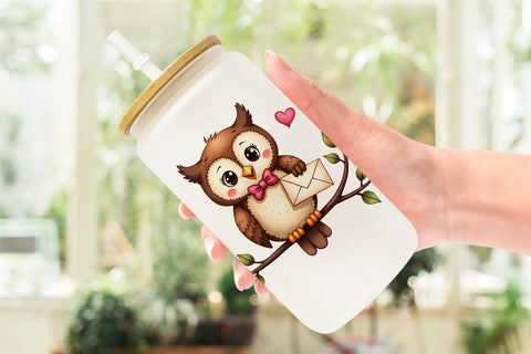 Glass Can Whimsical Woodland Valentine Watercolor Sublimation artnoy 