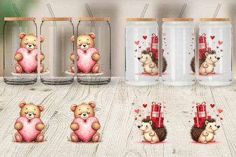 Glass Can Whimsical Woodland Valentine Watercolor Sublimation artnoy 