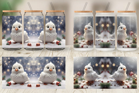 Glass Can White Bird Christmas Sublimation artnoy 