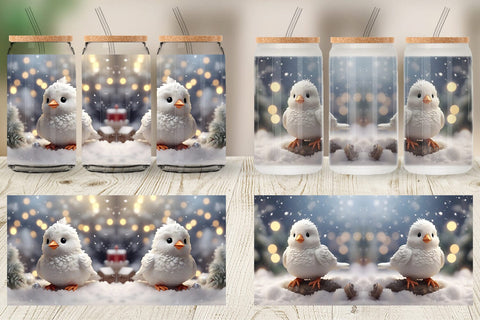 Glass Can White Bird Christmas Sublimation artnoy 