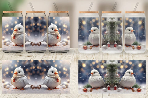 Glass Can White Bird Christmas Sublimation artnoy 