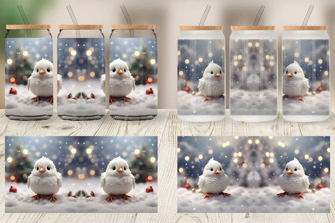 Glass Can White Bird Christmas Sublimation artnoy 