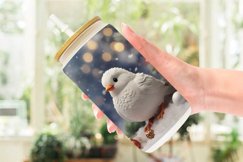 Glass Can White Bird Christmas Sublimation artnoy 