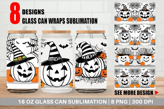 Glass Can White Pumpkin Sublimation artnoy 