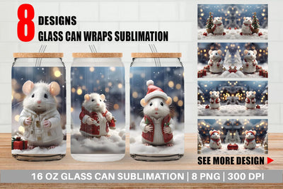 Glass Can White Rat Christmas Sublimation artnoy 