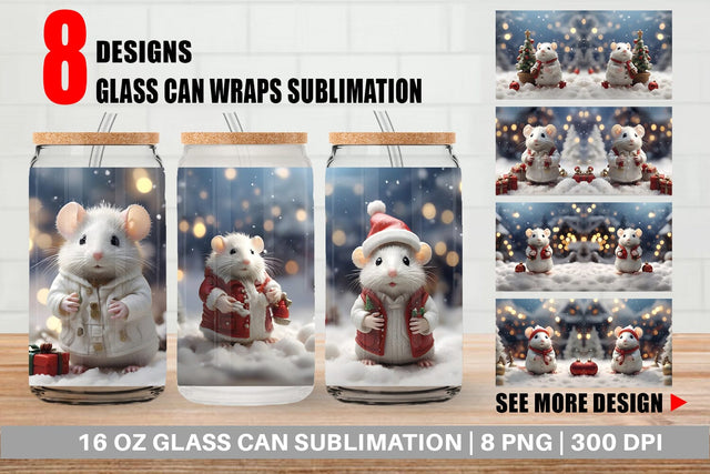 Glass Can White Rat Christmas Sublimation artnoy 