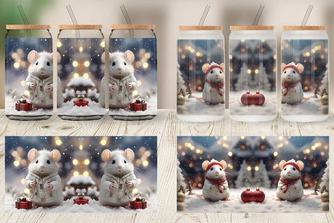 Glass Can White Rat Christmas Sublimation artnoy 