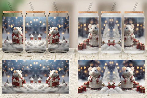 Glass Can White Rat Christmas Sublimation artnoy 