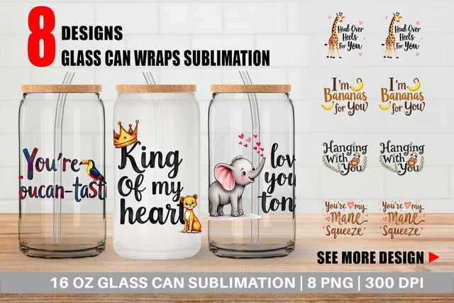 Glass Can Wild at Heart Jungle Valentine Watercolor Quotes Sublimation artnoy 