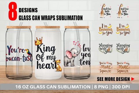 Glass Can Wild at Heart Jungle Valentine Watercolor Quotes Sublimation artnoy 