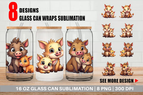 Glass Can Wild Boar Mother's Day Sublimation artnoy 