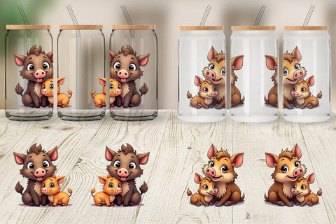 Glass Can Wild Boar Mother's Day Sublimation artnoy 
