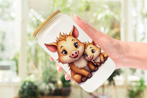 Glass Can Wild Boar Mother's Day Sublimation artnoy 
