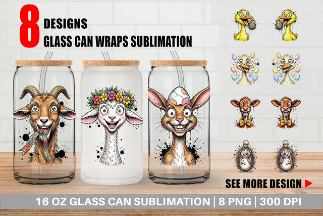 Glass Can Wild Easter Animal Sketch Sublimation artnoy 